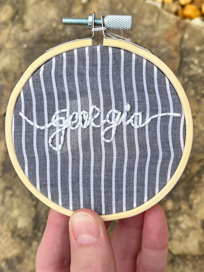 3 inch Georgia Hand Lettered Embroidered Hoops (4 Options)