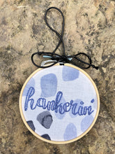 Load image into Gallery viewer, 4&quot; Hankerin&#39; on Blue Spots - &quot;Southern-Isms&quot; Hand-Embroidered Hoop Ornament
