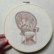 Load image into Gallery viewer, 10 Inch &quot;Peacock Chair&quot; 70&#39;s Style Armcchair Hand-Embroidered art Hoop
