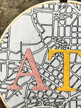 Load image into Gallery viewer, 8 inch Downtown ATL Hand-Drawn Map and Embroidered Letters Hoop (5 Color Options)
