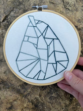Load image into Gallery viewer, 6 inch Blue Geometric Pear shape Hand-Embroidered Hoop
