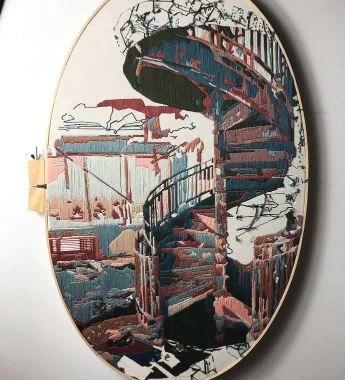 Spiral staircase embroidery painting