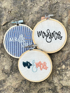 3 inch Mr. & Mrs. Hand-Embroidered Hoop (3 Options)