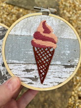 Load image into Gallery viewer, 4 inch- Ice Cream Cone Hand-Embroidered Art Hoop
