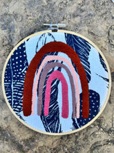 Load image into Gallery viewer, 6&quot; Neutral Rainbow on Feathers Hand-Embroidered Hoop
