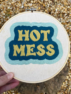 8 inch Hot Mess Hand-Embroidered Hoop - Blue/Green