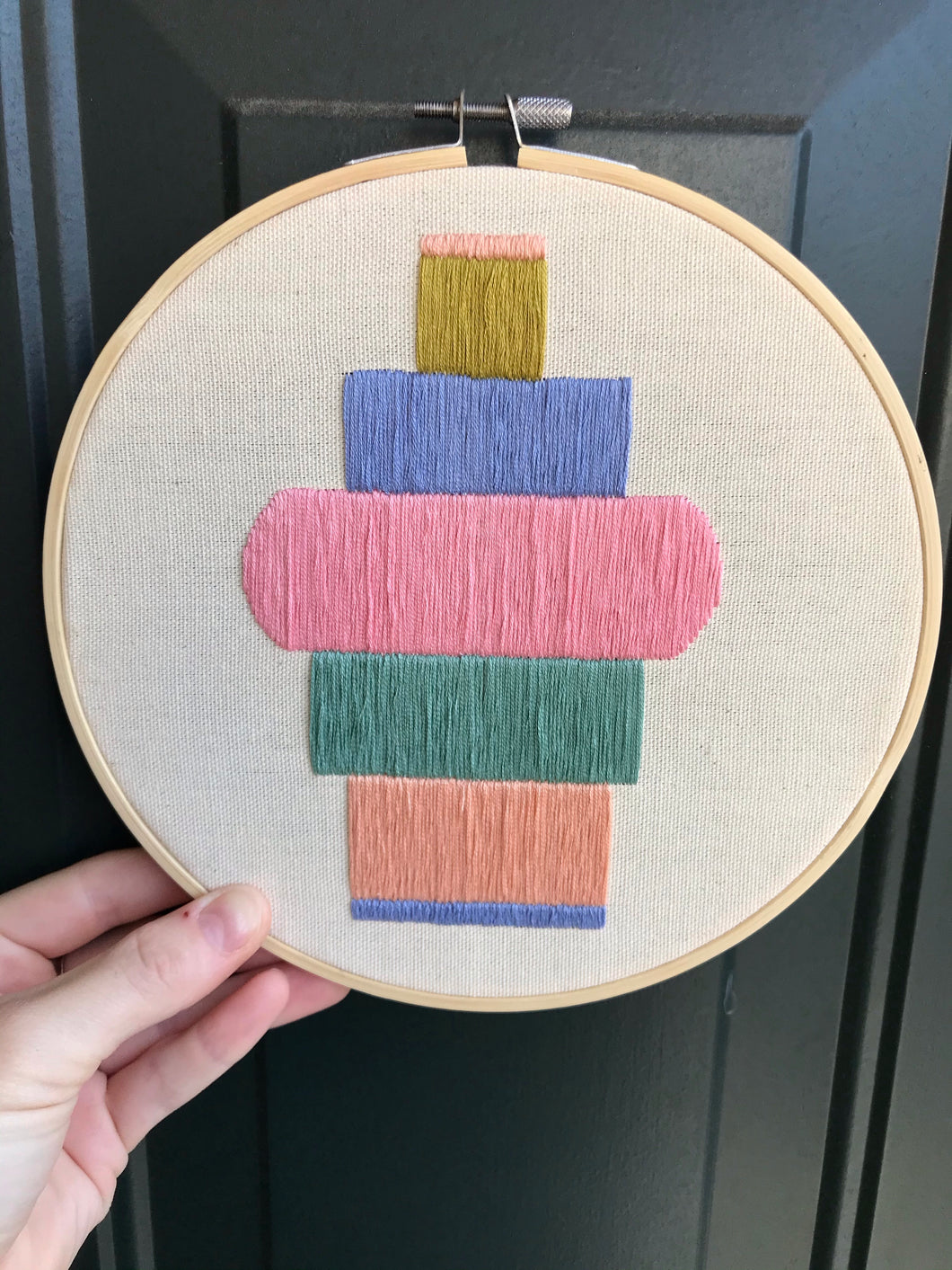 8.25” Color Geometric Shapes Hand-Embroidered Hoop