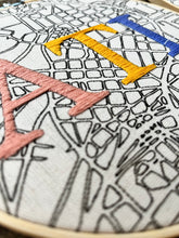 Load image into Gallery viewer, 8 inch Downtown ATL Hand-Drawn Map and Embroidered Letters Hoop (5 Color Options)
