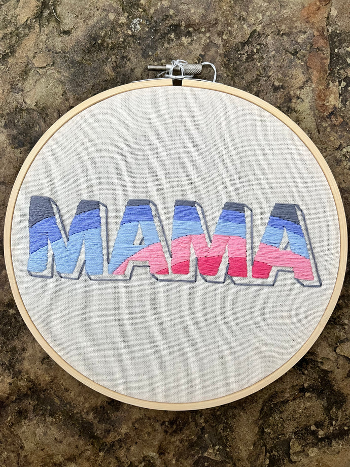8-Inch 'Mama' Sunset Gradient Hand-Embroidered Hoop