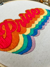 Load image into Gallery viewer, 8&quot; Pride Vintage 70s Rainbow Colors Hand-Embroidered Hoop
