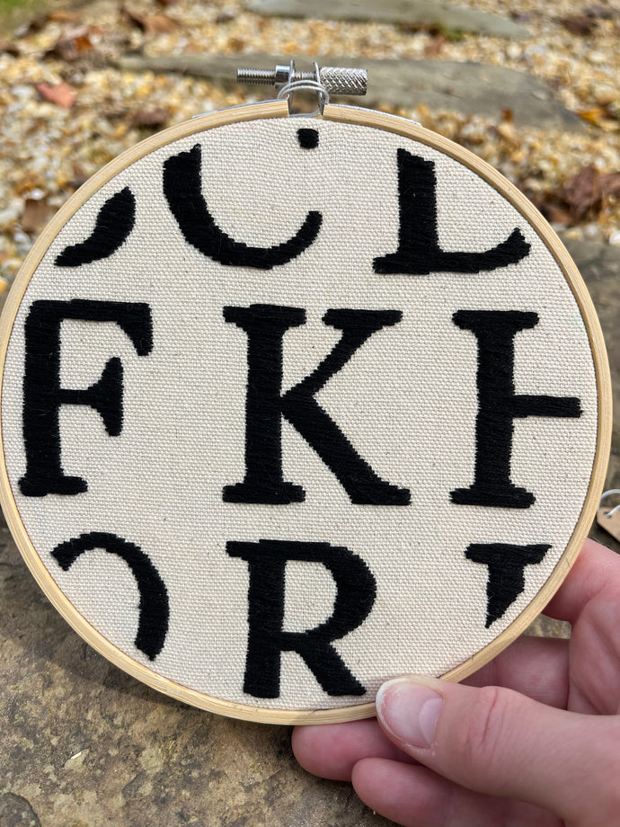 6 inch Book Letters hand-embroidered Hoop (Black or 70's Colors)