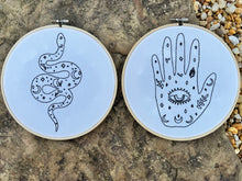 Load image into Gallery viewer, 8 Inch Mystical Enchantment Hand-Embroidered Hoops - Tarot Inspired (3 Options)
