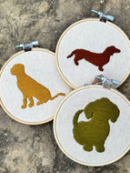 4-Inch Dog Silhouettes Hand-Embroidered Art Hoops - Personalized Pet Decor (Many Colors Available)