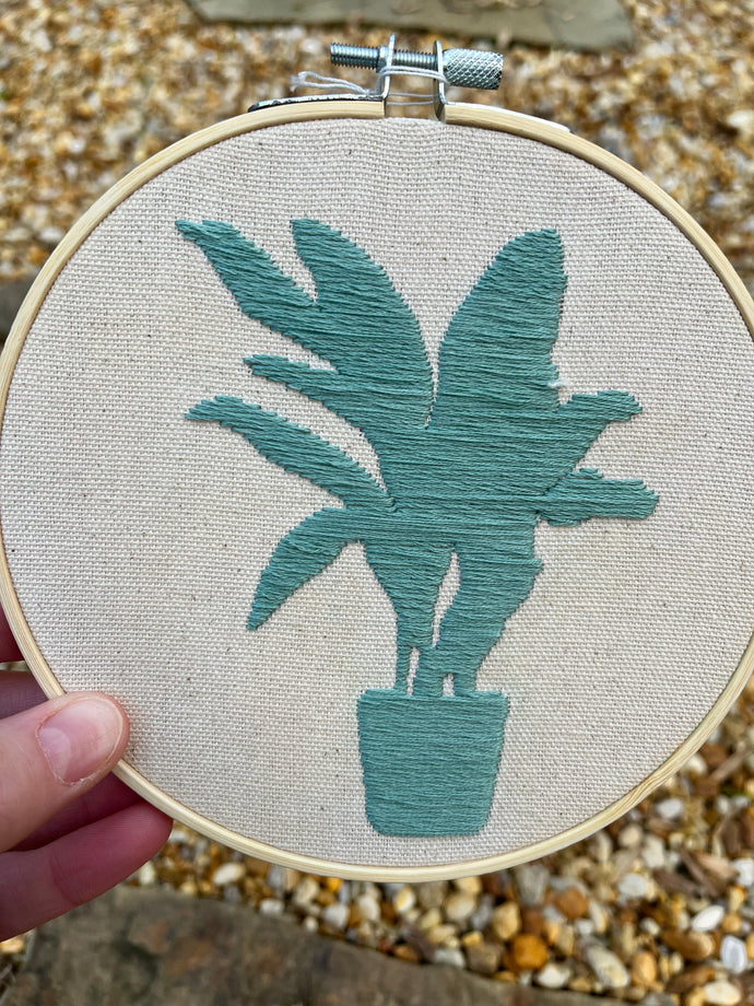 6 inch Green Shades Houseplant in Pots Silhouettes Hand-Embroidered Hoop (2 Styles)