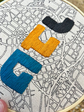 Load image into Gallery viewer, 6&quot; Downtown ATL Hand-Drawn Map and Embroidered Letters Hoop (3 Styles)

