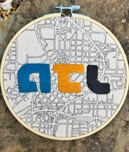 Load image into Gallery viewer, 6&quot; Downtown ATL Hand-Drawn Map and Embroidered Letters Hoop (3 Styles)

