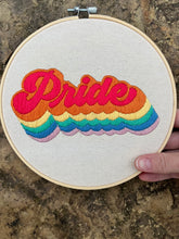 Load image into Gallery viewer, 8&quot; Pride Vintage 70s Rainbow Colors Hand-Embroidered Hoop
