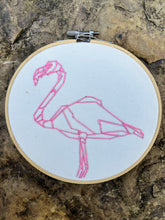 Load image into Gallery viewer, 6 inch Geometric hot Pink Flamingo Shape Hand-Embroidered Hoop
