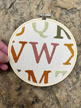 Load image into Gallery viewer, 6 inch Book Letters hand-embroidered Hoop (Black or 70&#39;s Colors)
