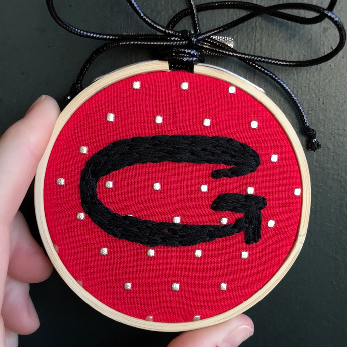 3” Black G on Red UGA Embroidered Ornaments