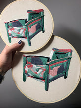 Load image into Gallery viewer, 10 inch Mid-Century Modern Geometric Chair Embroidery Hoop Art - Pink and Green
