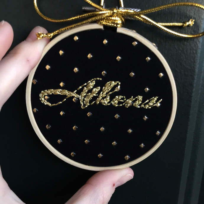 3” Gold on Black Athens - UGA Embroidered Ornaments