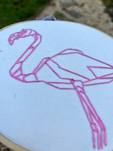 Load image into Gallery viewer, 6 inch Geometric hot Pink Flamingo Shape Hand-Embroidered Hoop
