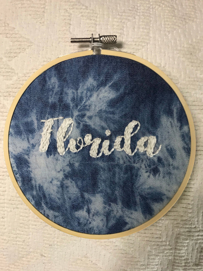 5 in Florida state outline Hand-Embroidered tie-dye Hoop