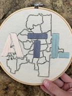 8 inch Handdrawn Atlanta Neighborhoods Map & Hand-Embroidered ATL Monogram