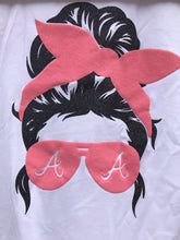 Load image into Gallery viewer, Black and Pink Short Sleeve Atlanta A Messy Bun Hair T-Shirt

