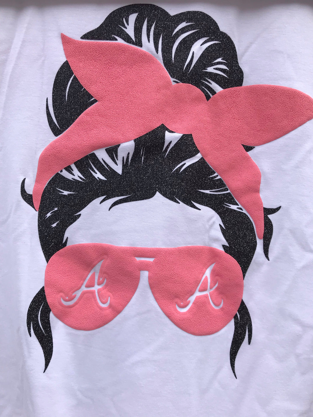 Black and Pink Short Sleeve Atlanta A Messy Bun Hair T-Shirt