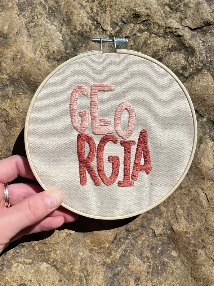 6 inch- Georgia State Letter Shape hand-Embroidered Hoops