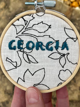Load image into Gallery viewer, 3 inch Georgia Hand Lettered Embroidered Hoops (4 Options)
